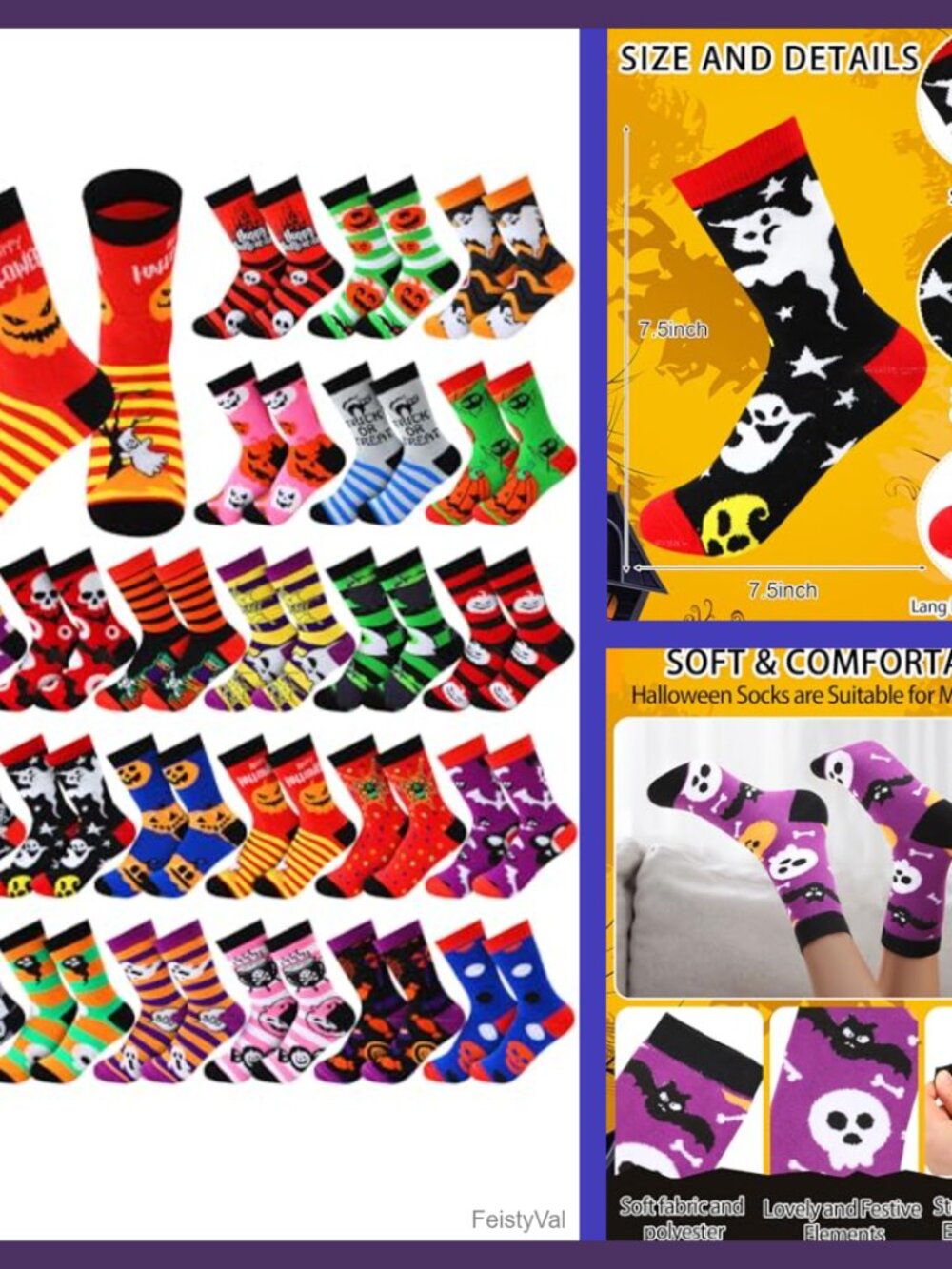 24 Pairs Halloween Crew Socks Gift Set for Women Men
